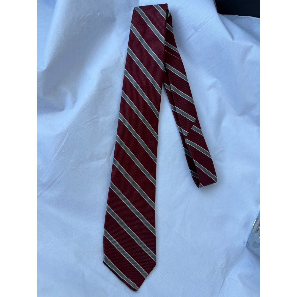 Sturbridge Mens Silk Tie Burgundy Grey White Rep Stripe Made in USA Classic